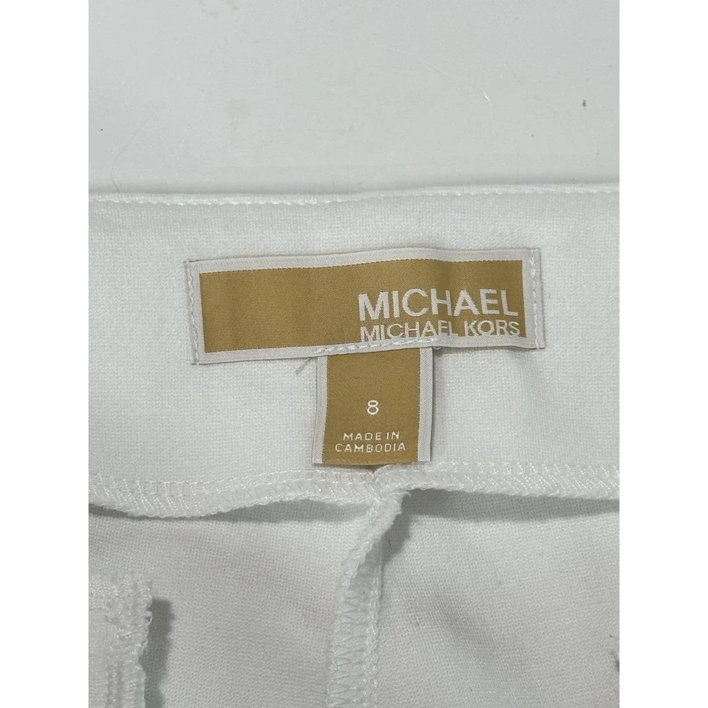 Michael Michael Kors White Knit Cropped Kick Flare Pants 8 Pintuck Front Seam